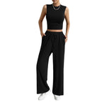 Damen Freizeit-Set mit tailliertem Top und weitem Hose R&B