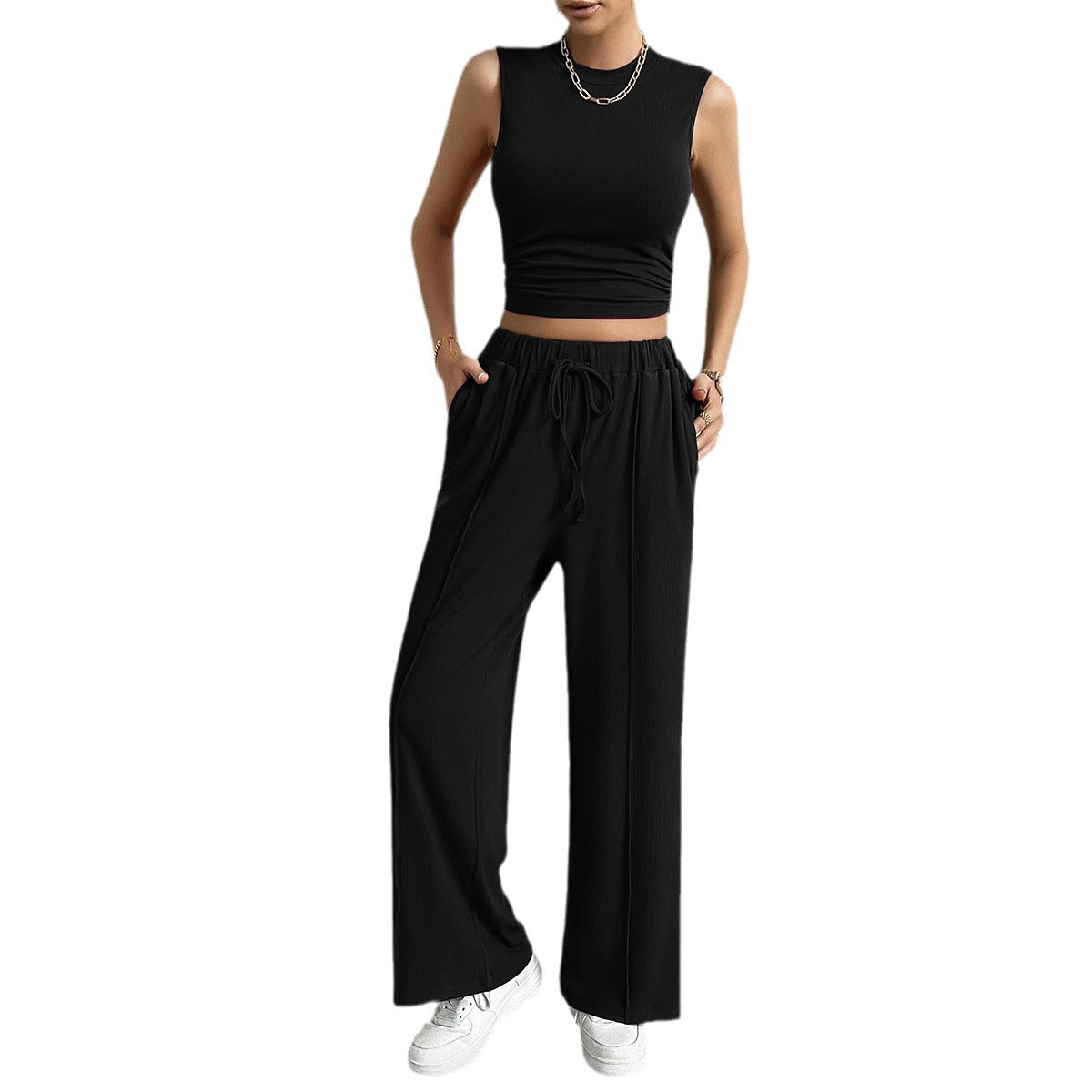 Damen Freizeit-Set mit tailliertem Top und weitem Hose R&B