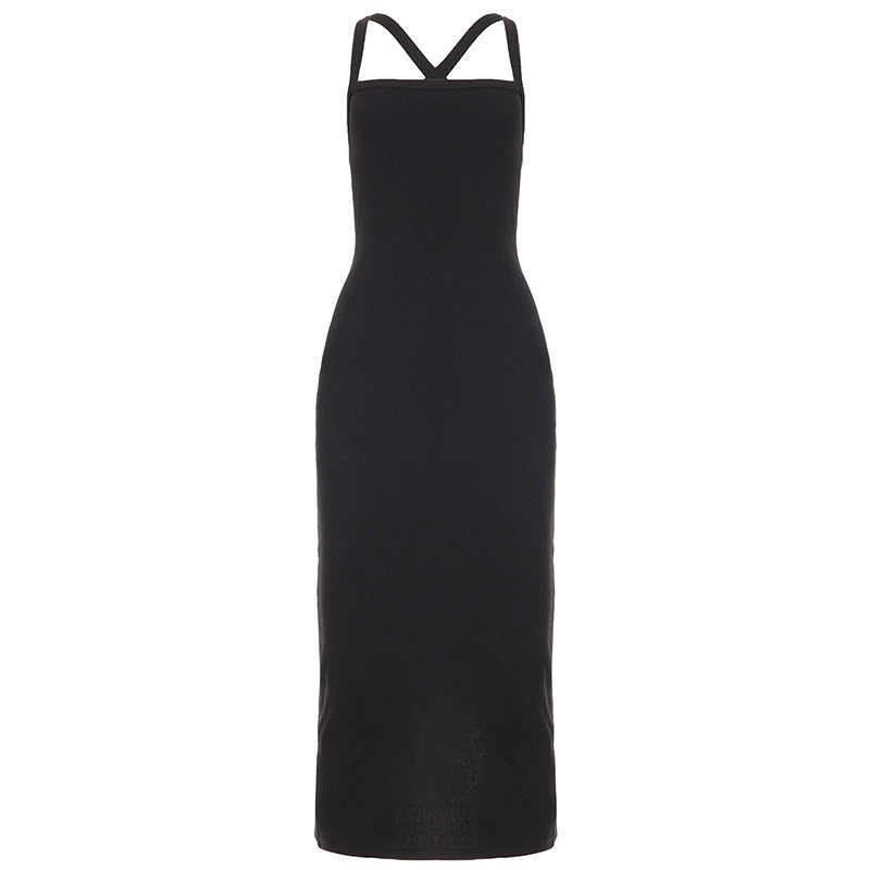 Damen Langarm-Maxikleid mit elegantem X-Rücken-Design und figurbetontem Schnitt R&B