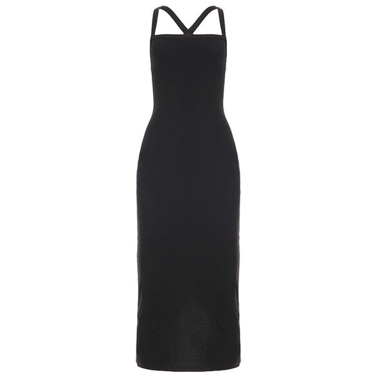 Damen Langarm-Maxikleid mit elegantem X-Rücken-Design und figurbetontem Schnitt R&B