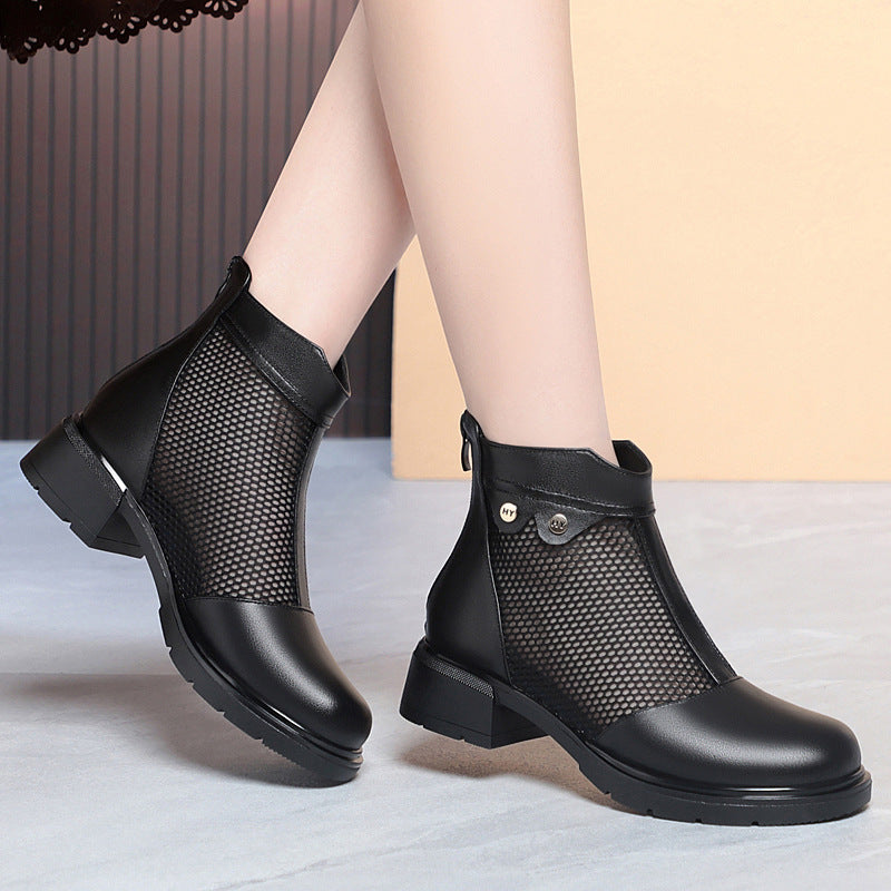 Damen Stiefeletten mit atmungsaktivem Netzdesign und robustem Blockabsatz R&B
