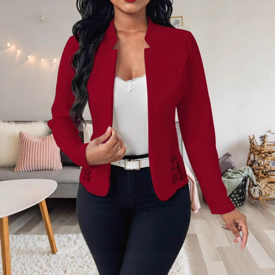 Damen Elegante Blazerjacke mit feinen Häkelverzierungen R&B