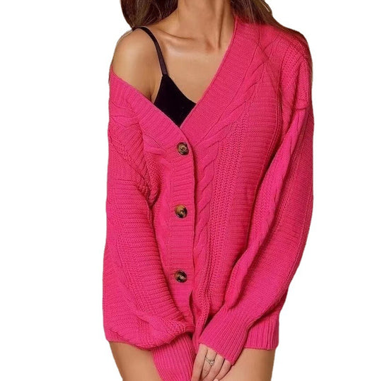 Damen Strickjacke mit voluminösen Ärmeln und Zopfmuster R&B