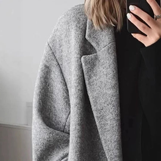 Damen Oversized Wollmantel mit klassischem Schnitt und bequemen Taschen R&B