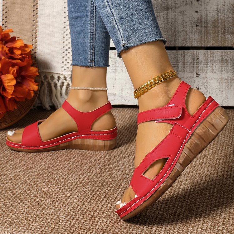 Damen Wedge-Sandalen mit verstellbarem Klettverschluss und anatomischem Fußbett R&B