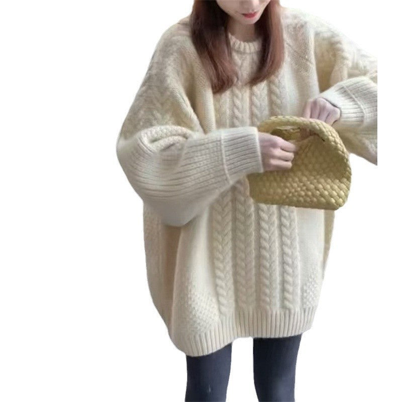 Damen Grobstrickpullover mit modischem Zopfmuster und überschnittenen Schultern R&B
