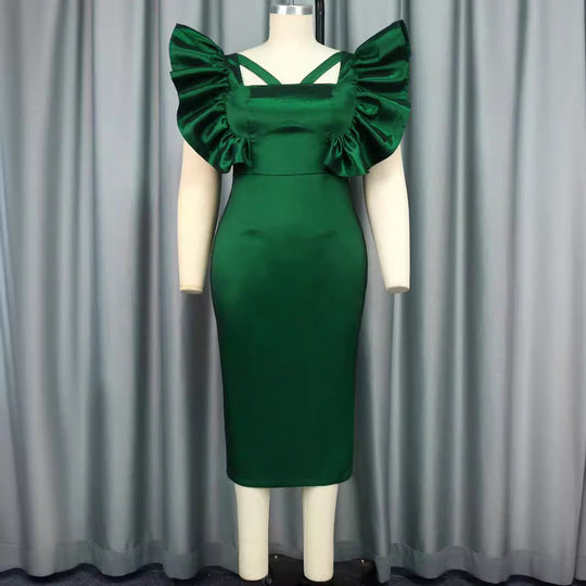 Damen Elegantes Maxikleid mit voluminösen Rüschenärmeln R&B