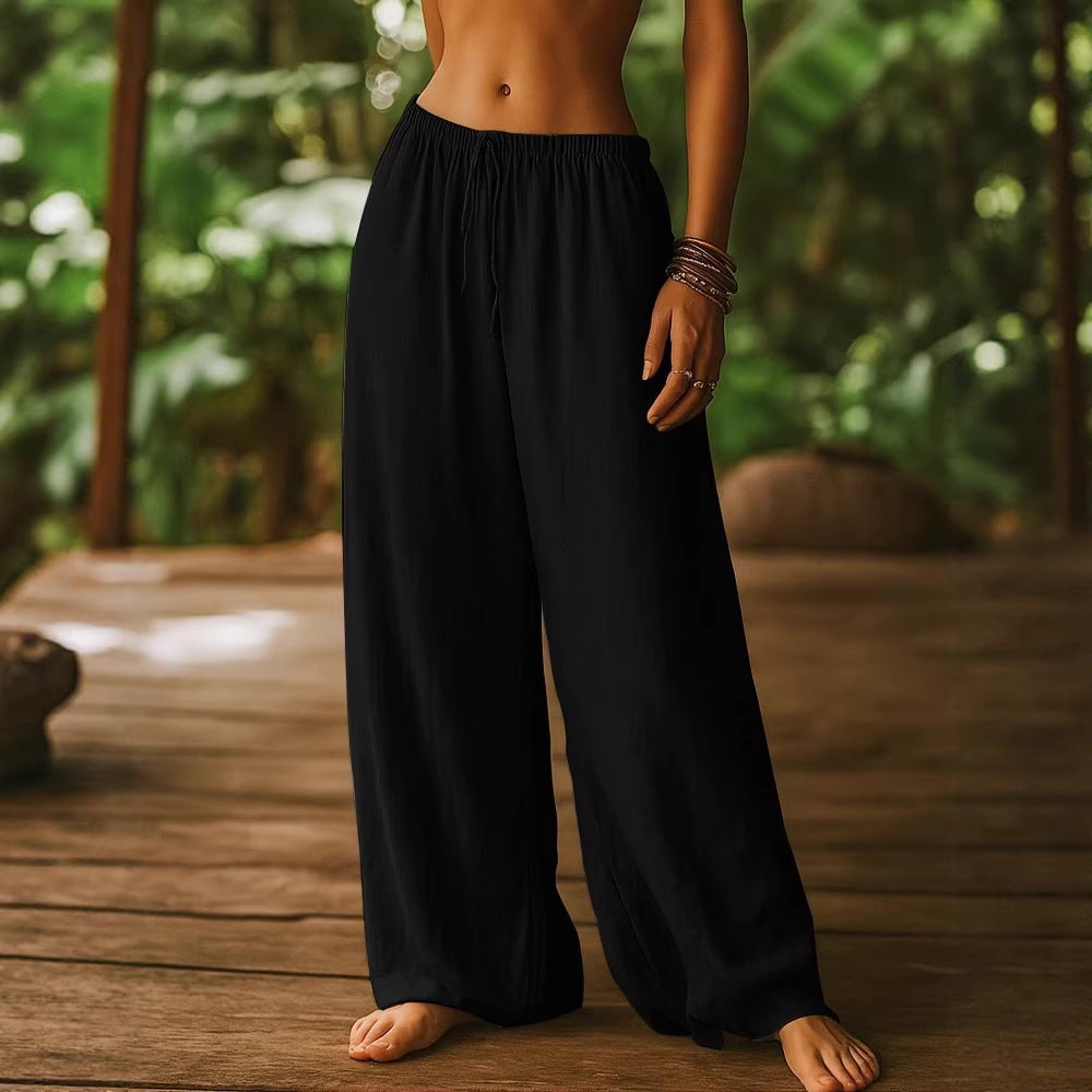 Damen Weit geschnittene Sommer-Hose mit elastischem Bund und Kordelzug R&B