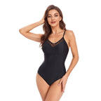 Damen Eleganter Einteiler Badeanzug mit transparenten Einsätzen R&B