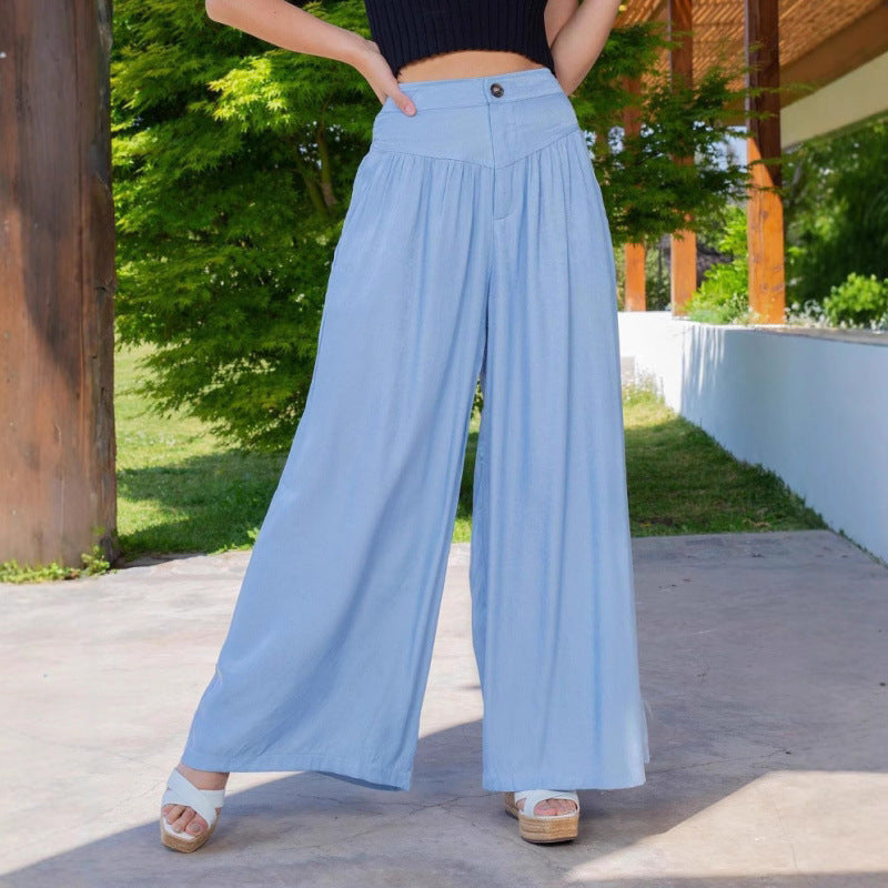 Damen Weit geschnittene Leinenhose mit Hohem Bund und praktischen Taschen R&B