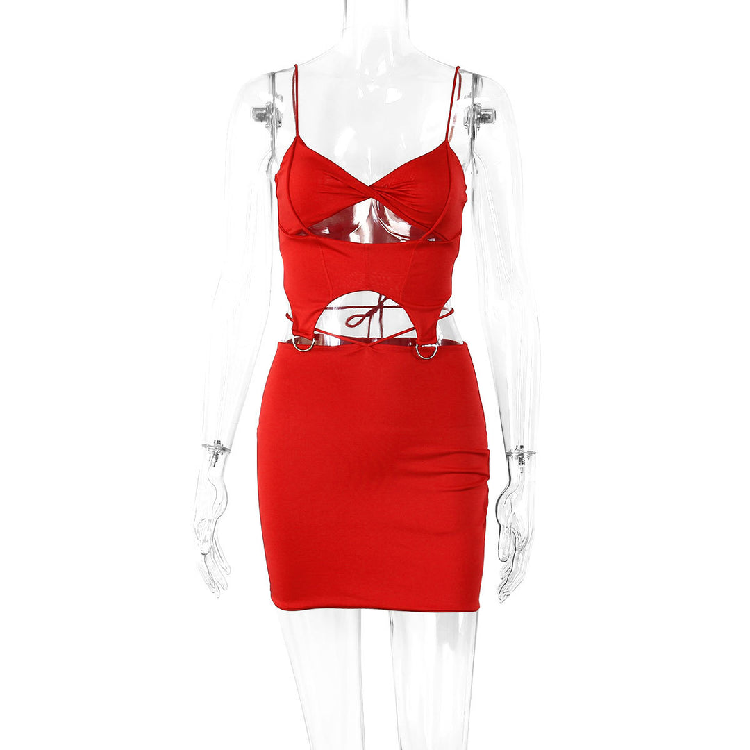 Damen Figurbetontes Cut-Out Kleid mit zarten Trägern und Ringdetails R&B
