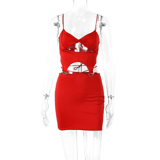 Damen Figurbetontes Cut-Out Kleid mit zarten Trägern und Ringdetails R&B