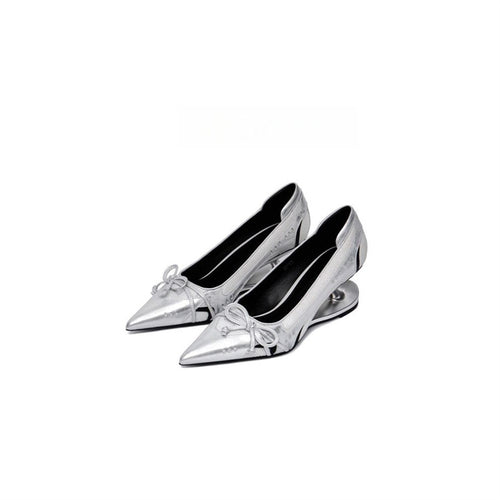 Damen elegante High Heel Ballerinas mit glänzender Oberfläche und Rüschendetail R&B