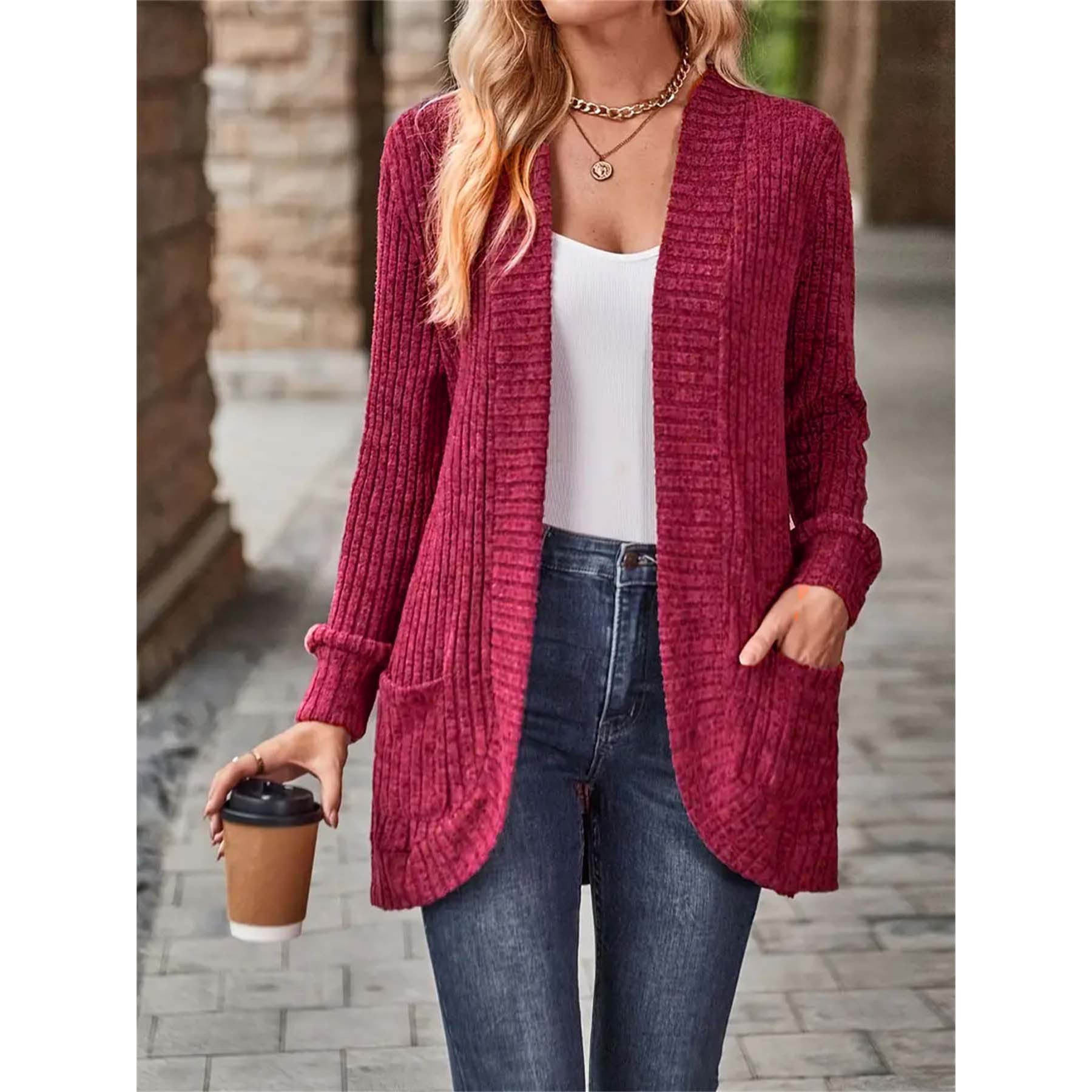 Damen Strickjacke mit lässigem Schnitt und praktischen Taschen R&B