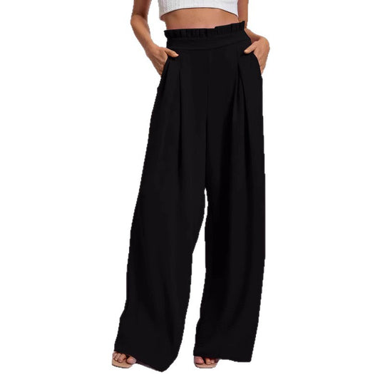 Damen Weite Culotte-Hose mit Falten und elastischem Bund R&B