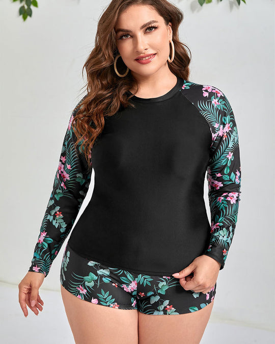 Damen Sportliches Badeoberteil mit langen Ärmeln und floralem Muster R&B