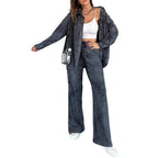 Damen Lässiges Blusen- und Hosen-Set aus weichem Material mit besonderen Texturen R&B