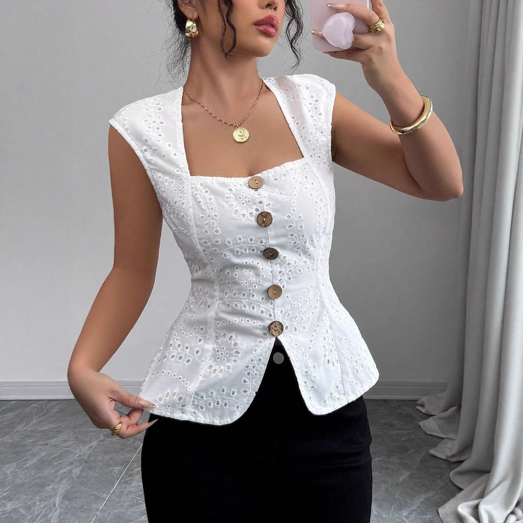 Damen Elegantes Oberteil mit Knopfdetails R&B
