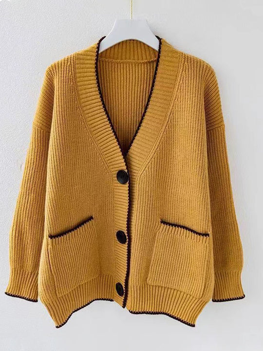 Damen Strickjacke mit modernen Taschen und kontrastierenden Details R&B