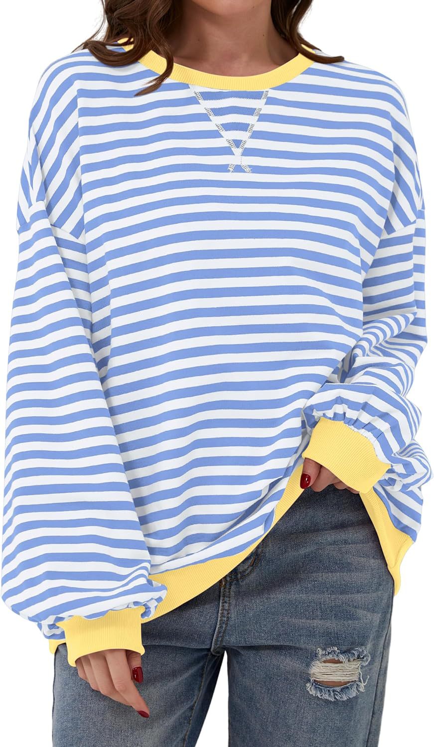 Damen Lässiger Sweatshirt mit bunten Streifen und weitem Schnitt R&B