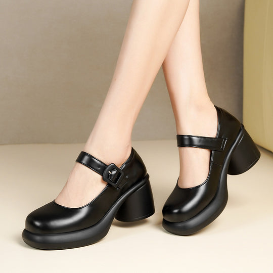 Damen Mary Jane Schuhe mit modischem Riemen und komfortablem Blockabsatz R&B