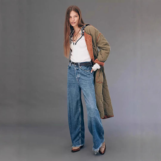 Damenweite High-Waist-Jeans R&B