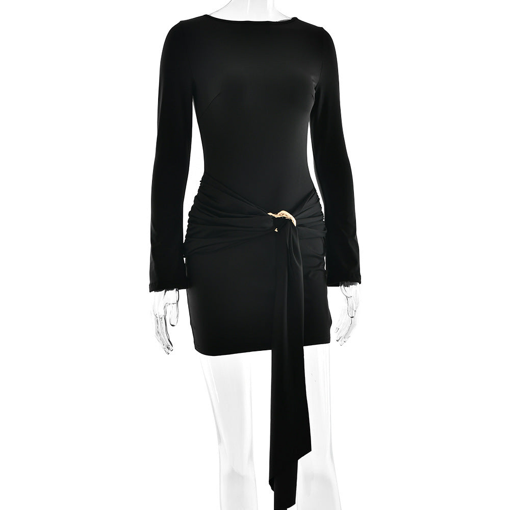 Damen Minikleid mit asymmetrischem Design und raffiniertem Taillengürtel R&B
