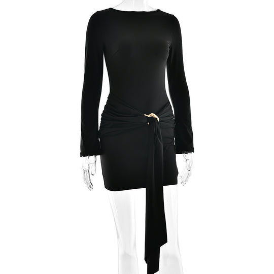 Damen Minikleid mit asymmetrischem Design und raffiniertem Taillengürtel R&B