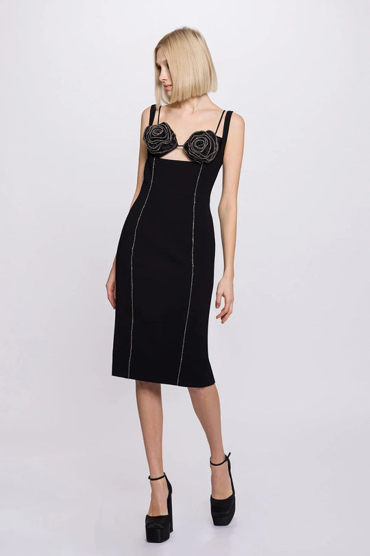 Damen figurbetontes Kleid mit floralem Spitzenbesatz und elegantem Schnürdetail R&B