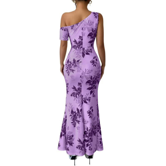 Damen Maxikleid mit asymmetrischem Ausschnitt und floralen Mustern R&B