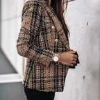 Damen Modischer Tweed-Blazer mit doppelter Knopfleiste und strukturiertem GewR&Be R&B