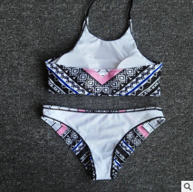 Damen Hochgeschlossener Bikini mit grafischem Muster R&B