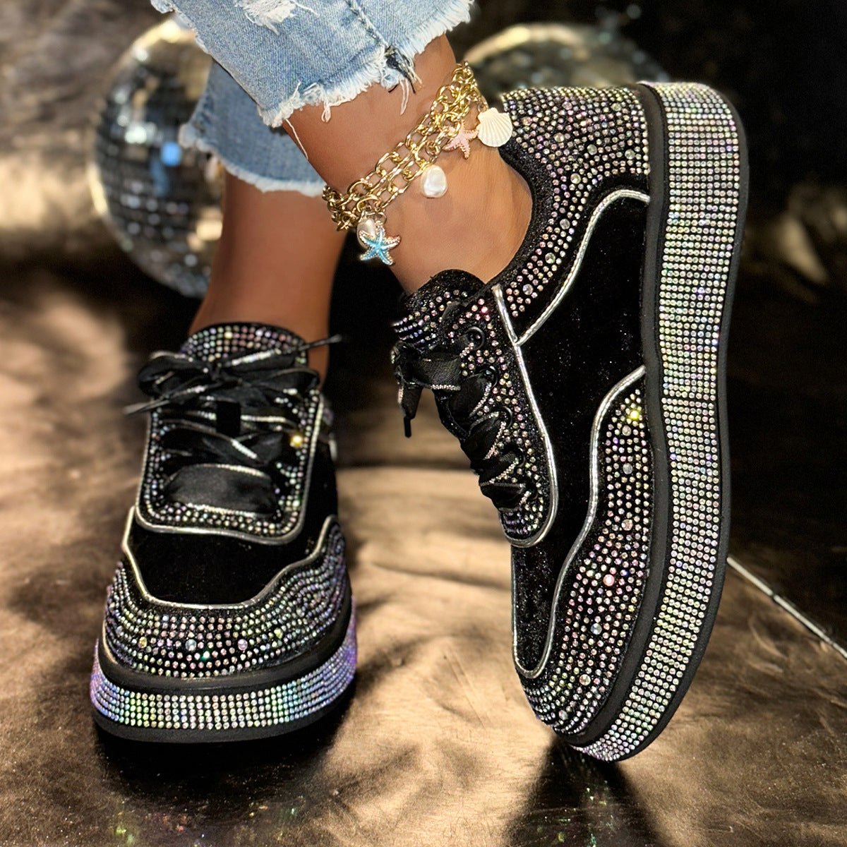 Damen Glamouröse Sneaker mit funkelnden Strass-Applikationen und bequemer Sohle