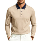Herren nan langärmeliges Piqué-Poloshirt mit kontrastkragen und dreifach geknöpfter Leiste R&B