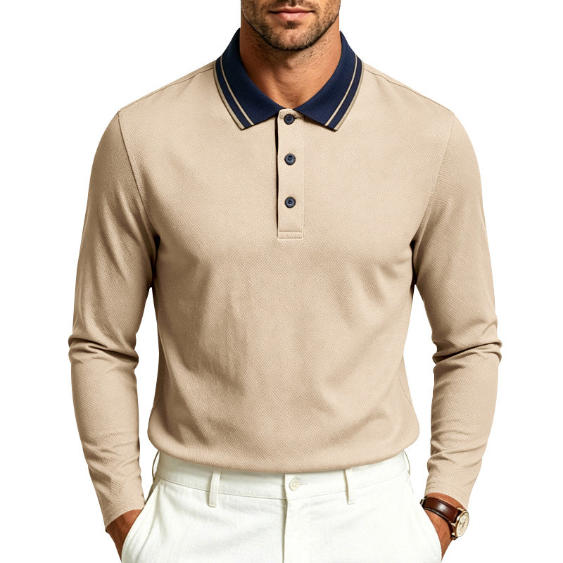 Herren nan langärmeliges Piqué-Poloshirt mit kontrastkragen und dreifach geknöpfter Leiste R&B