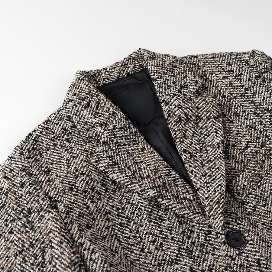 Damen Elegante Wollblazerjacke mit Taillengürtel R&B