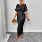 Damen Midikleid mit elegantem V-Ausschnitt und seitlichem Schlitz R&B