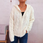Damen kuschelige Grobstrickjacke mit Kapuze und Reißverschluss R&B