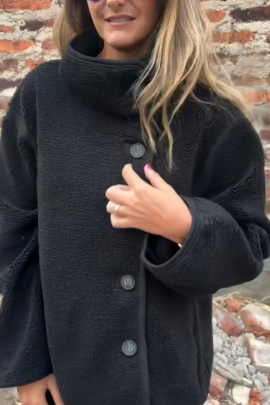 R&B | Unregelmäßige Knopfhals Hohe Kragen Fleecejacke