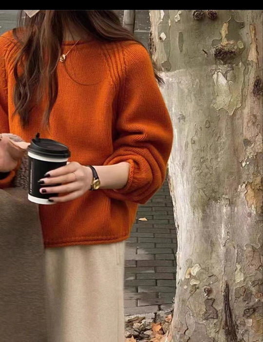 Damen gemütlicher Strickpullover mit lässigem Schnitt und luftigen Ärmeln R&B