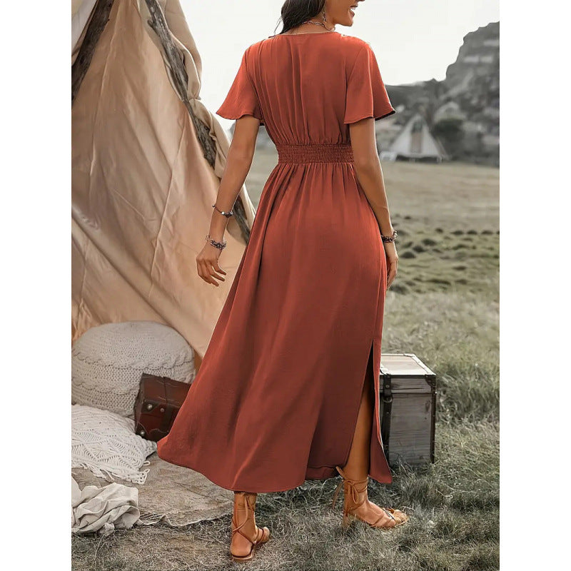 Damen Maxikleid mit fließendem Schnitt und Wickeldetails R&B
