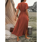 Damen Maxikleid mit fließendem Schnitt und Wickeldetails R&B