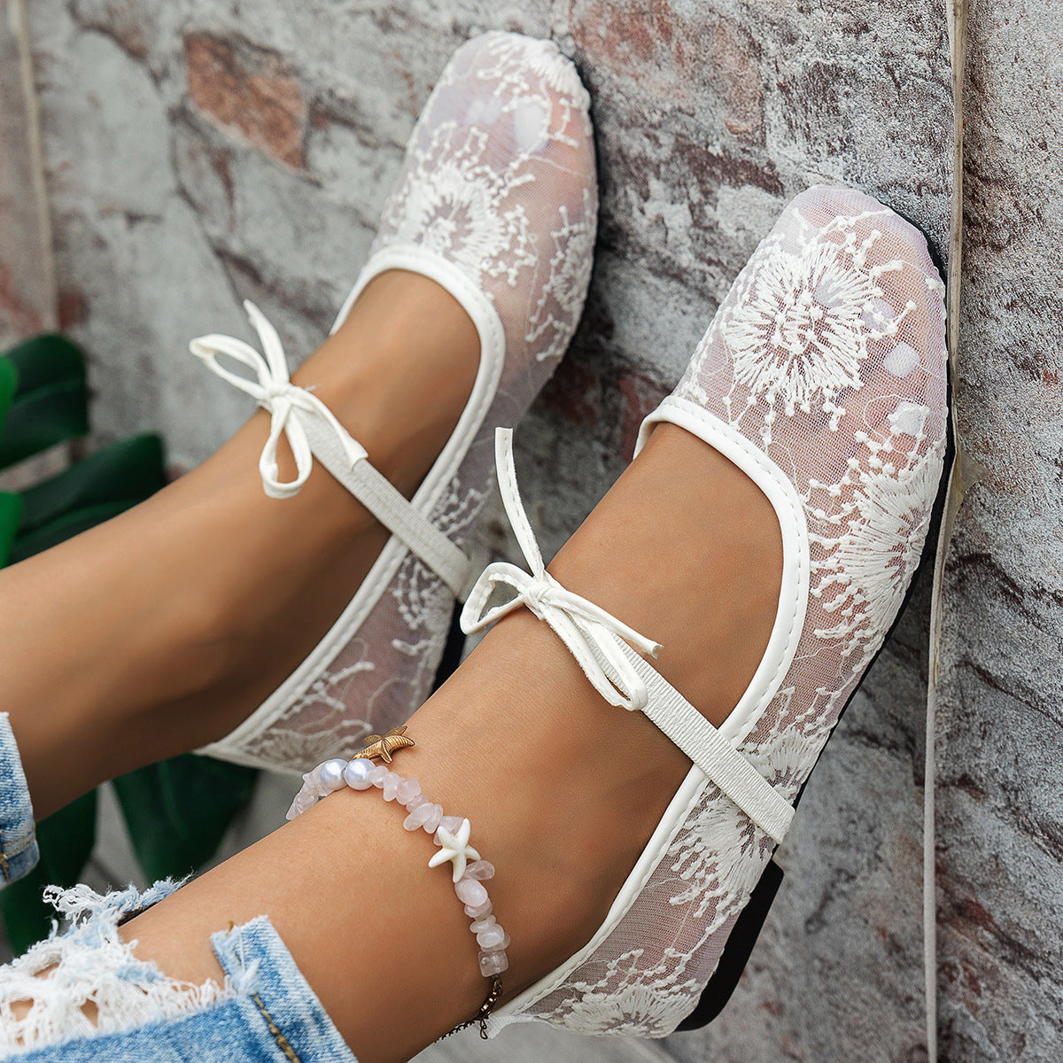 Damen elegante Spitzenschuhe mit floralem Gestaltung R&B