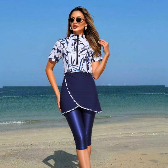 Damen sportlicher Zweiteiler mit langem Oberteil und figurschmeichelnden Leggings R&B