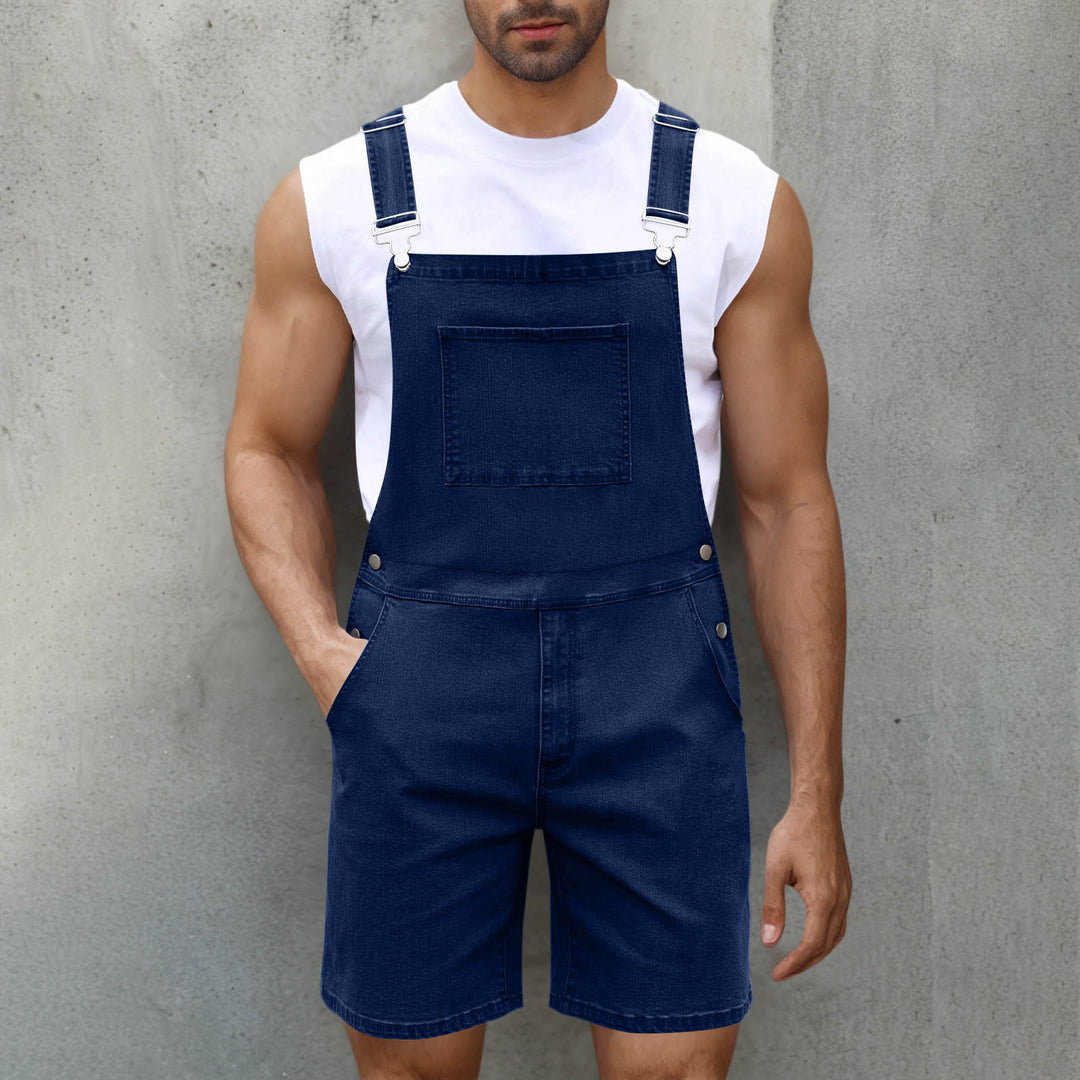 Herren Latzshorts aus Baumwoll-Denim mit praktischen Taschen und verstellbaren Trägern R&B