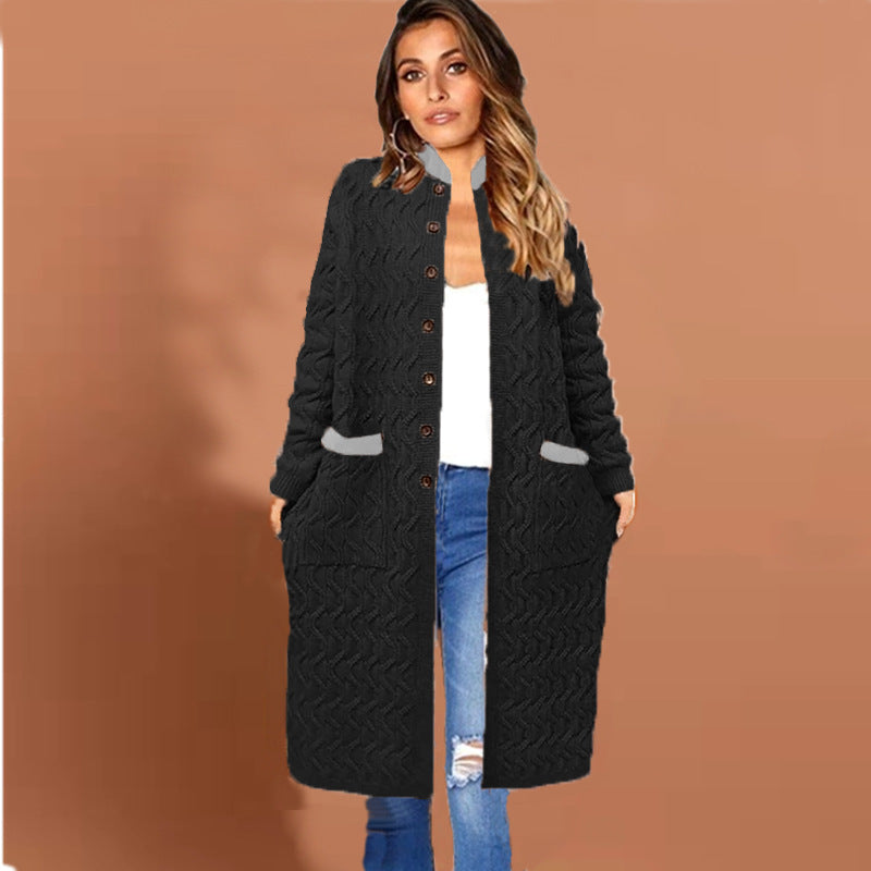 Damen Strickmantel mit großem Zopfdesign und praktischen Taschen R&B