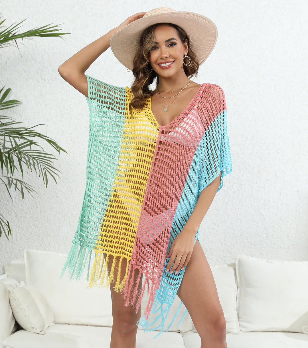Damen luftig-transparenter Strandponcho R&B
