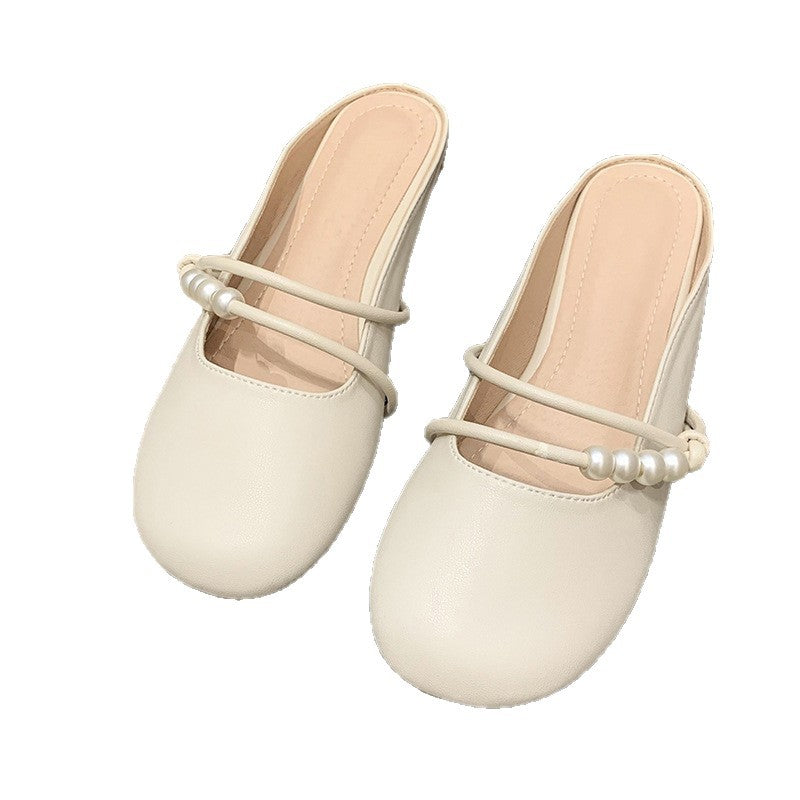 Damen elegante Mules mit Perlenschnürung und komfortablem Fußbett EB