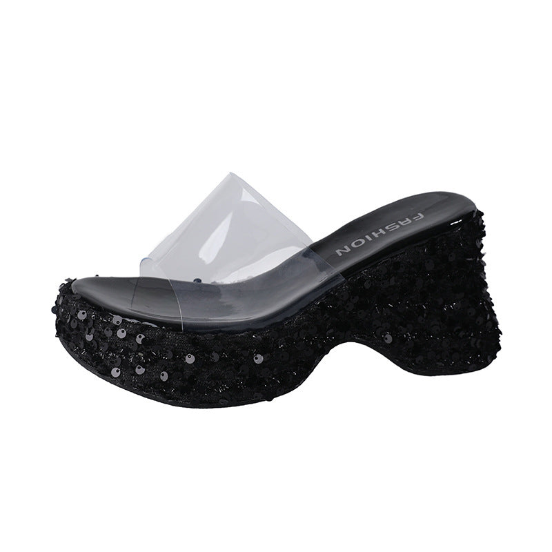 Damen Glamouröse Plattform-Mules mit glitzerndem Design und ergonomischer Sohle R&B