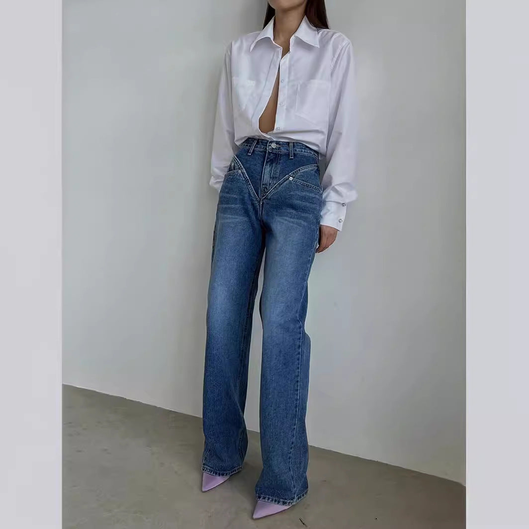 Damen Weit geschnittene Jeanshose mit einzigartigem Design R&B